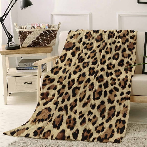 Fleece Blanket Abstract Leopard Print Blankets, Soft Cozy Warm Flannel Throw Blanket, Brown Animal Spots Blanket for Bed Couch Sofa,40x50In