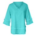 thumbnail image 5 of Cotton Linen Tops Women 3/4 Length Sleeve V Neck Summer Linen Tops Shirts Womens Summer Tops Summer Blouses for Women Linen Clothing for Women,Green,2XL, 5 of 5