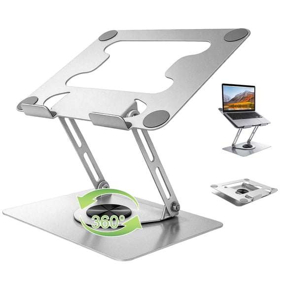 Adjustable Laptop Stand with 360° Rotating Base, Ergonomic Aluminum Laptop Riser Holder, Desk Foldable Laptop Stand for 7-16 Inch Laptops, Tablets