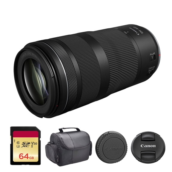 Canon RF 100-400mm f/5.6-8 IS USM Lens Lightweight Telephoto Zoom with Optical Image Stabilization, Fast Nano USM AF & Compact Design For Wildlife & Sports Photography (5050C002)   64GB Card   Bag