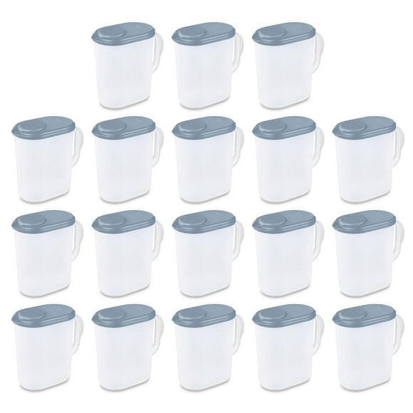 Sterilite Pichet en Plastique Distributeur de Boissons Bleu avec Couvercle et Languette avec Base Transparente et Poignée pour Cuisine et Maison, Bleu Lavé, Lot de 18