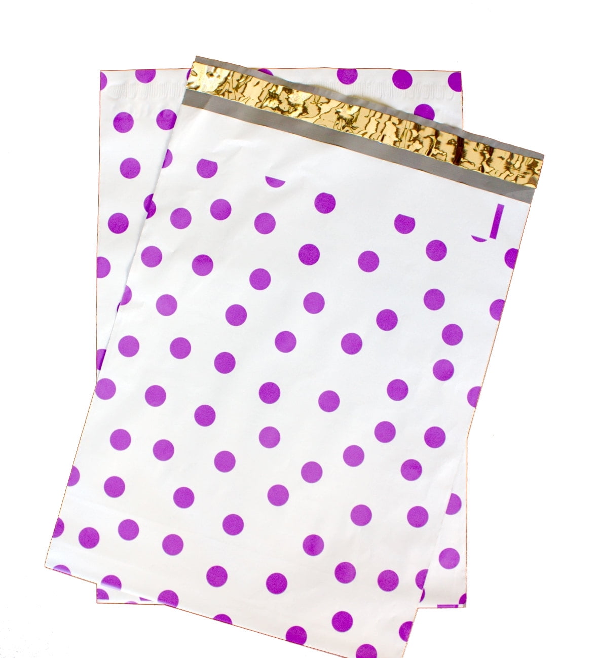 12" x15" Designer Poly Mailers, Purple Polka Dots, Flat Poly Shipping