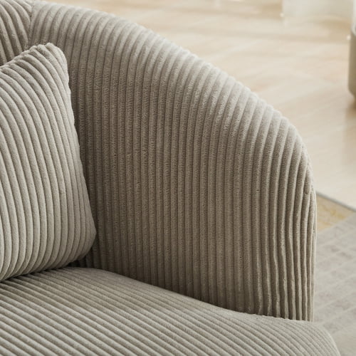 BSHTI 34.25" Wide Upholstered Corduroy 360°Swivel Barrel Soft Accent Chair with Pillow,Circular Reading Armchair for Living Room,Bedroom,Office,Lounge,Light Gray
