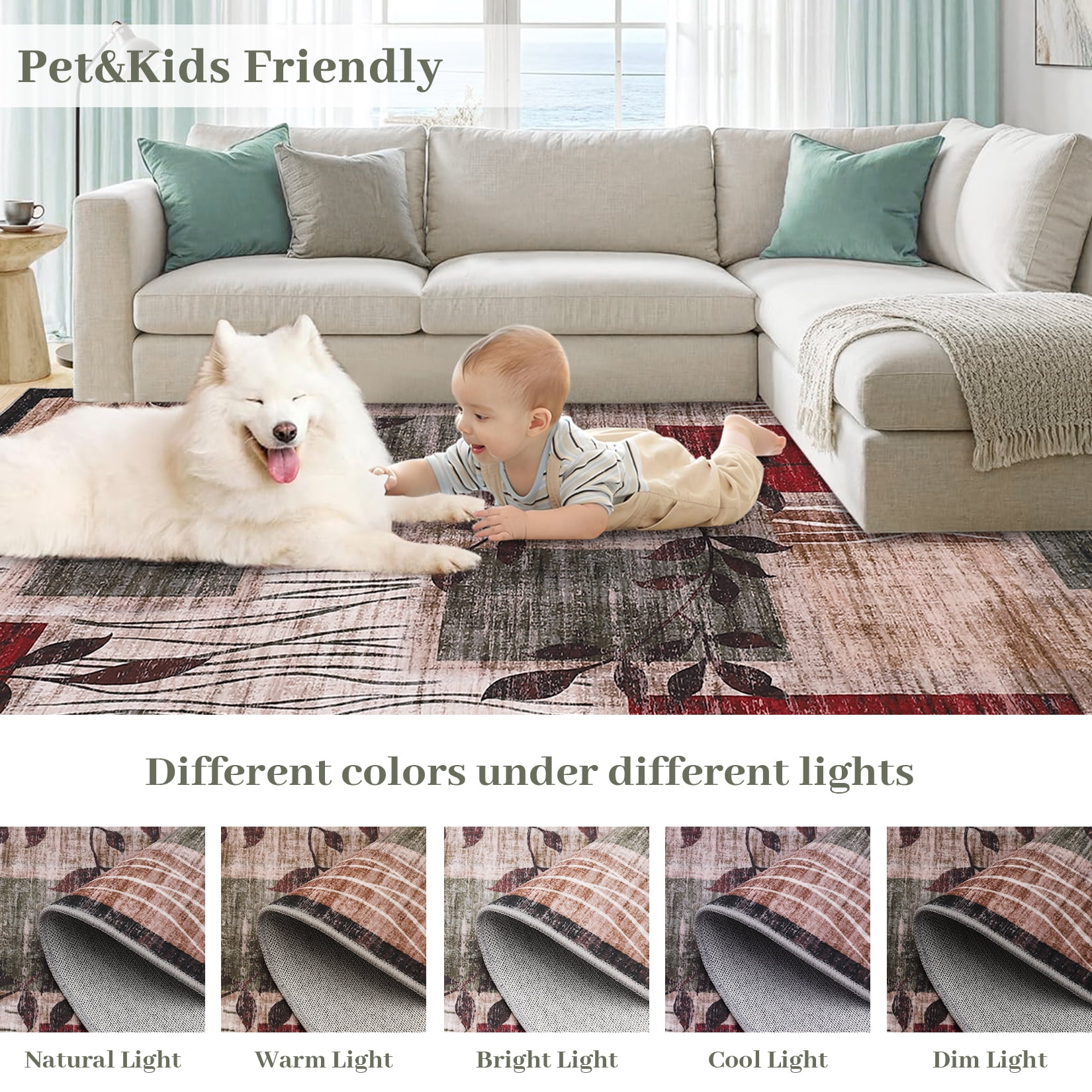 FairOnly 5'x7' Brwon Modern Abstract Leaf Area Rugs for Bedroom Washable Ultra-Thin Rugs for Home Office Indoor Floor Area Rugs for Bathroom