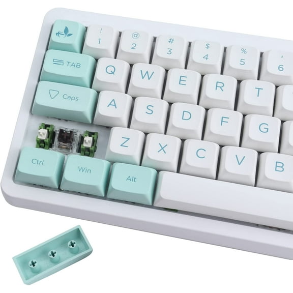 Sunzit 132 Keys PBT Keycaps,Dye Sublimation XDA Profile Keycaps Mint Theme Keycap ANSI Layout for MX Switches Mechanical Gaming Keyboard
