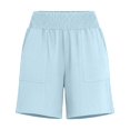 thumbnail image 5 of KHONTS Linen Shorts for Women Casual Summer High Waist Wide Leg Beach Vacation Shorts with Pockets Blue M, 5 of 6