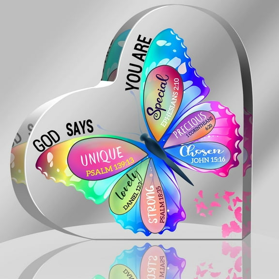 Religious Gifts, Christian Gifts, Faith Catholic Gifts Ideas - Inspirational Gifts, Spiritual Gifts, Encouragement Gifts For Friend, Coworker, Boss, Sister, Butterfly Acrylic Hearts Plaques