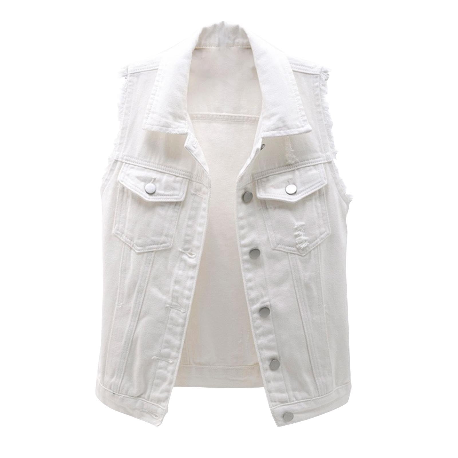 Women Sleeveless Denim Jacket Plain Casual Loose Solid Flight Vest Tops