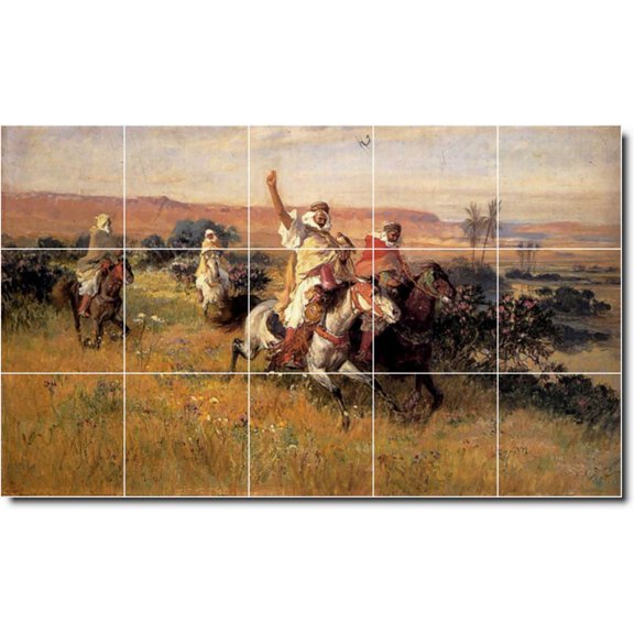 Ceramic Tile Mural-Frederick Bridgman Women Painting 87. 12.75" w x 25.5" h using (18) 4.25 x 4.25 ceramic tiles