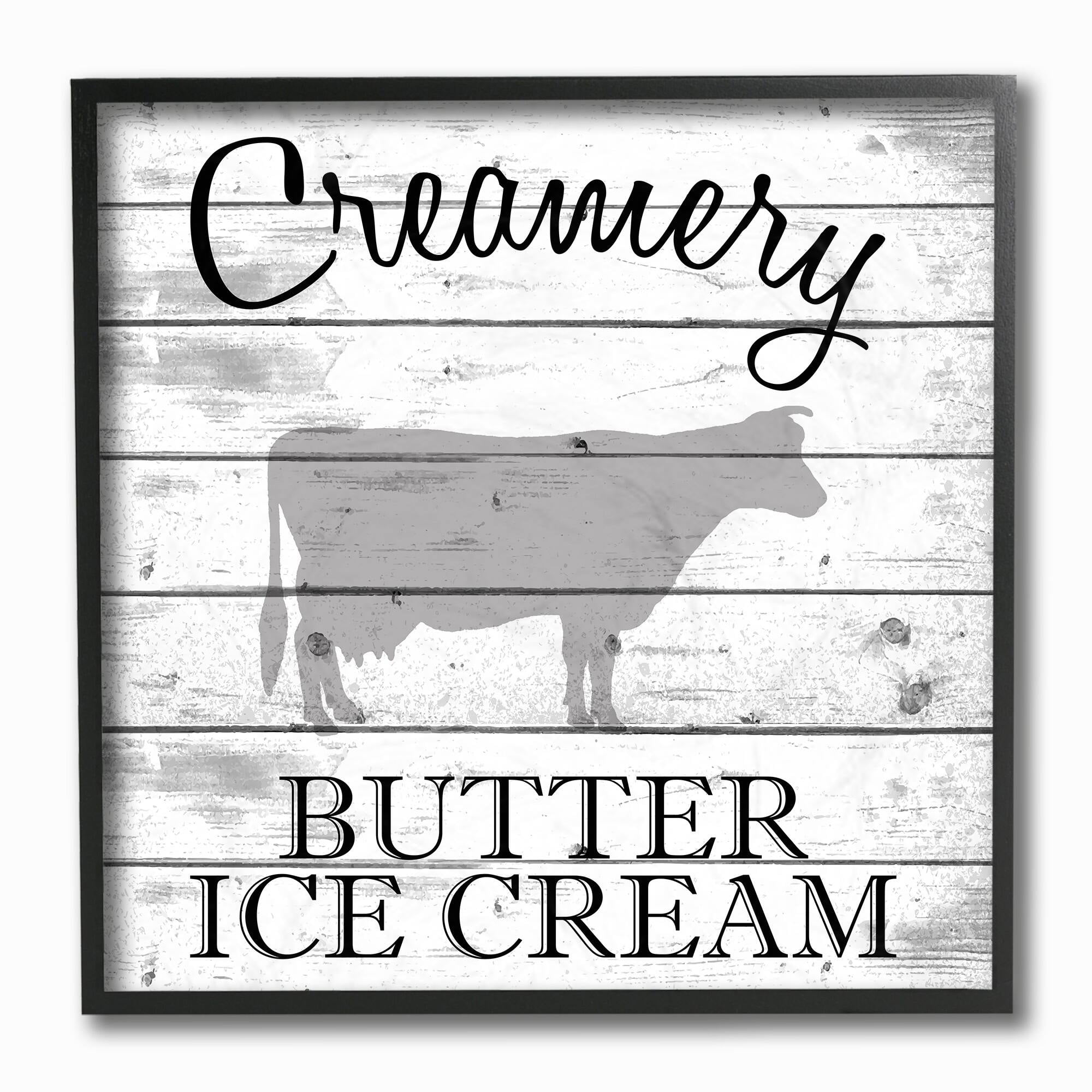 The Stupell Home Decor Collection Creamery Cow Butter Ice Cream Grey and White Planked Look Framed Giclee Texturized Art, 12 x 1.5 x 12