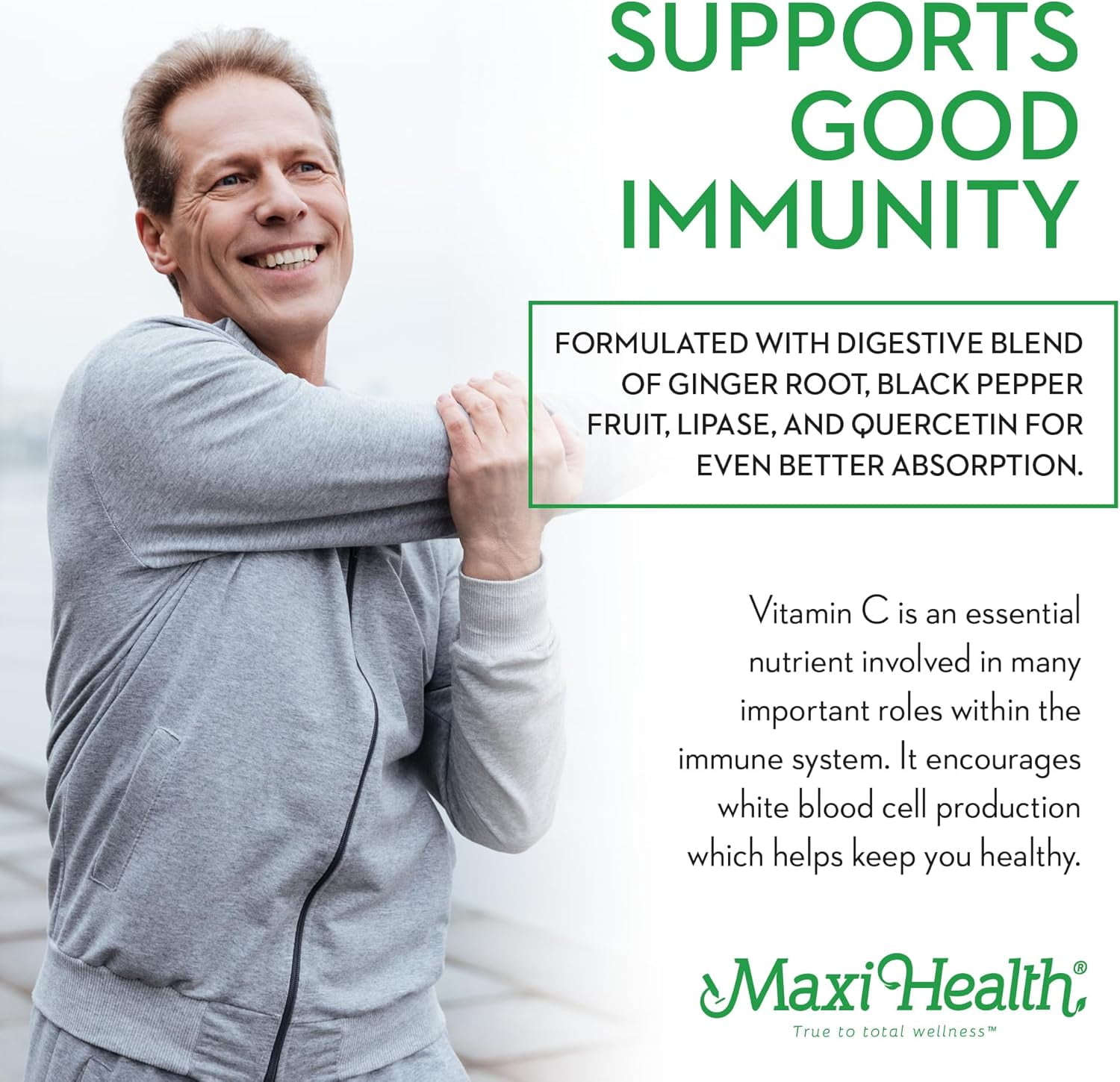 Maxi Health Liposomal Vitamin C Supplement – Immune Support – 500mg Buffered – 90 Vegetarian Capsules – 1 pack