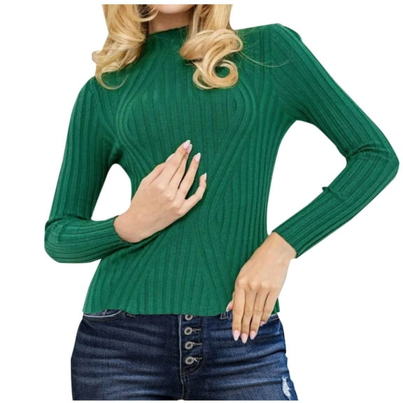 Fmbrln Womens Half Turtleneck Basic Knitted Sweaters Fall Winter Fashion Long Sleeve Sweaters Tops Casual Loose Comfy Pullover Sweaters Green M