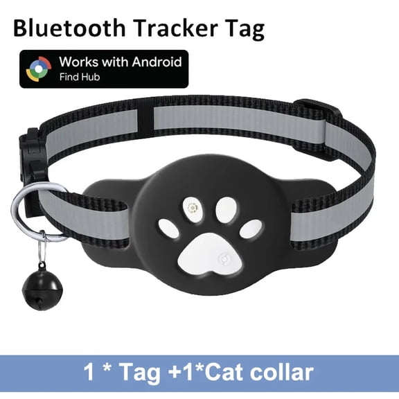 Bluetooth Pet Tracker Works with Google Find My (Android Only), Reflective Nylon Cat Collar with Tracker Holder & Bell, Anti‑Lost Location Finder for Cats Small Dogs