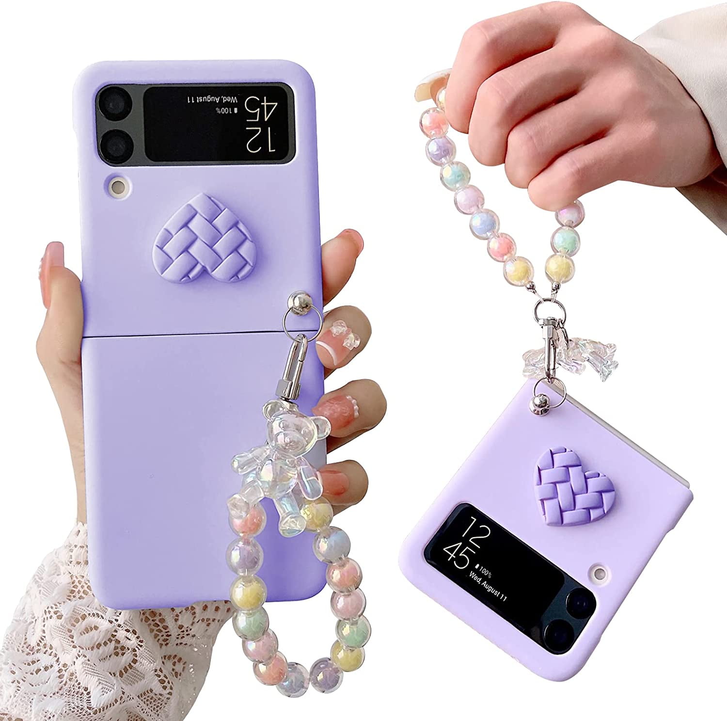 Fongwan Cute Clear Case Compatible with Samsung Galaxy Z Flip 4 with Pearl  Strap Lanyard for Women Girls Hard PC Bling Case-Pink 