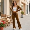 thumbnail image 5 of Womens Y2K 2 Piece Sets Zip Up Hoodie Long Sleeve Velvet Sweatshirts Flare Sweatpants Drawstring Waist Matching Tracksuit Casual Outfits, 5 of 5