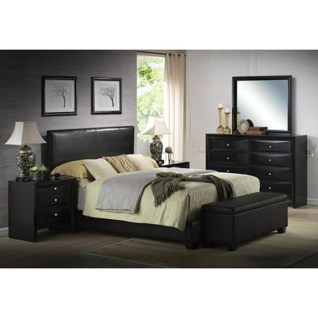 ACME Ireland Queen Panel Bed in Black Faux Leather, Multiple