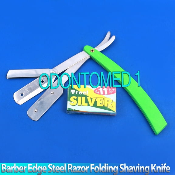 OdontoMed2011 Green Straight Barber Edge Steel Razor Folding Shaving Knife 11 Blades Razors