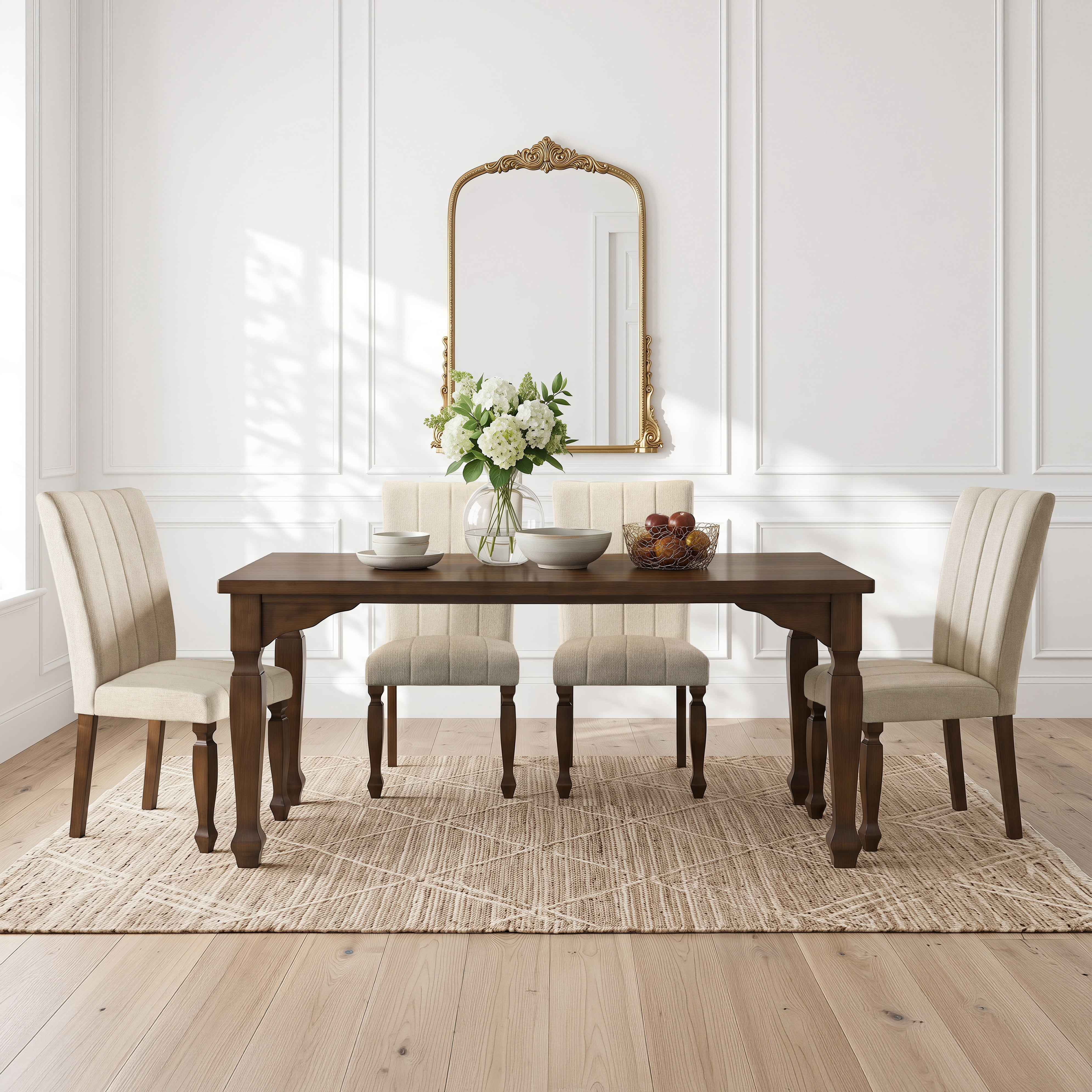 Roundhill Furniture Rowan 5-Piece Dining Set, 72-inch Dining Table with 4 Chairs, Walnut Finish