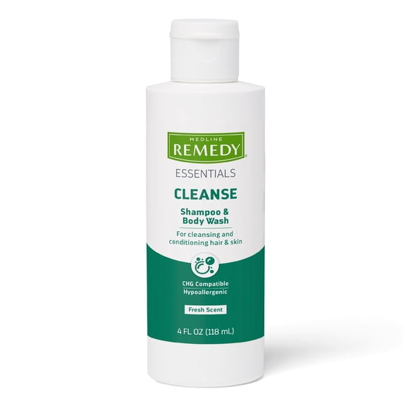 Medline Remedy Essentials Shampoo and Body Wash, Fresh Scent (4 fl oz), 60 Count, Full Body Cleanser with Aloe