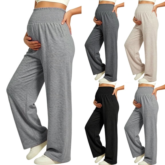 Maternity Women Wide Leg Pants Over The Belly Elastic Waist Trouser Fall Casual Stretchy Pregnancy Loose Sweatpant M-3XL