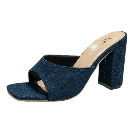 

PEASKJP Ladies Sandals Women Flat Heel Summer Beach Jelly Shoes (Navy 7)