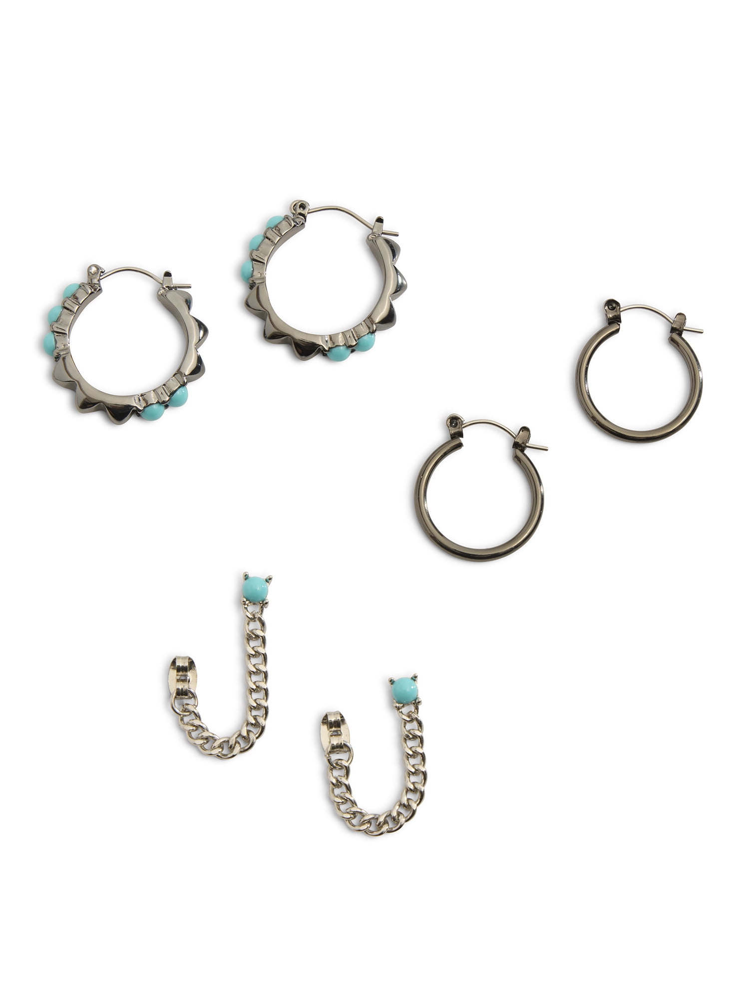 Madden NYC Women's Turquoise Western Mixed Swag Chain & Hoop 3-Piece Earring Set