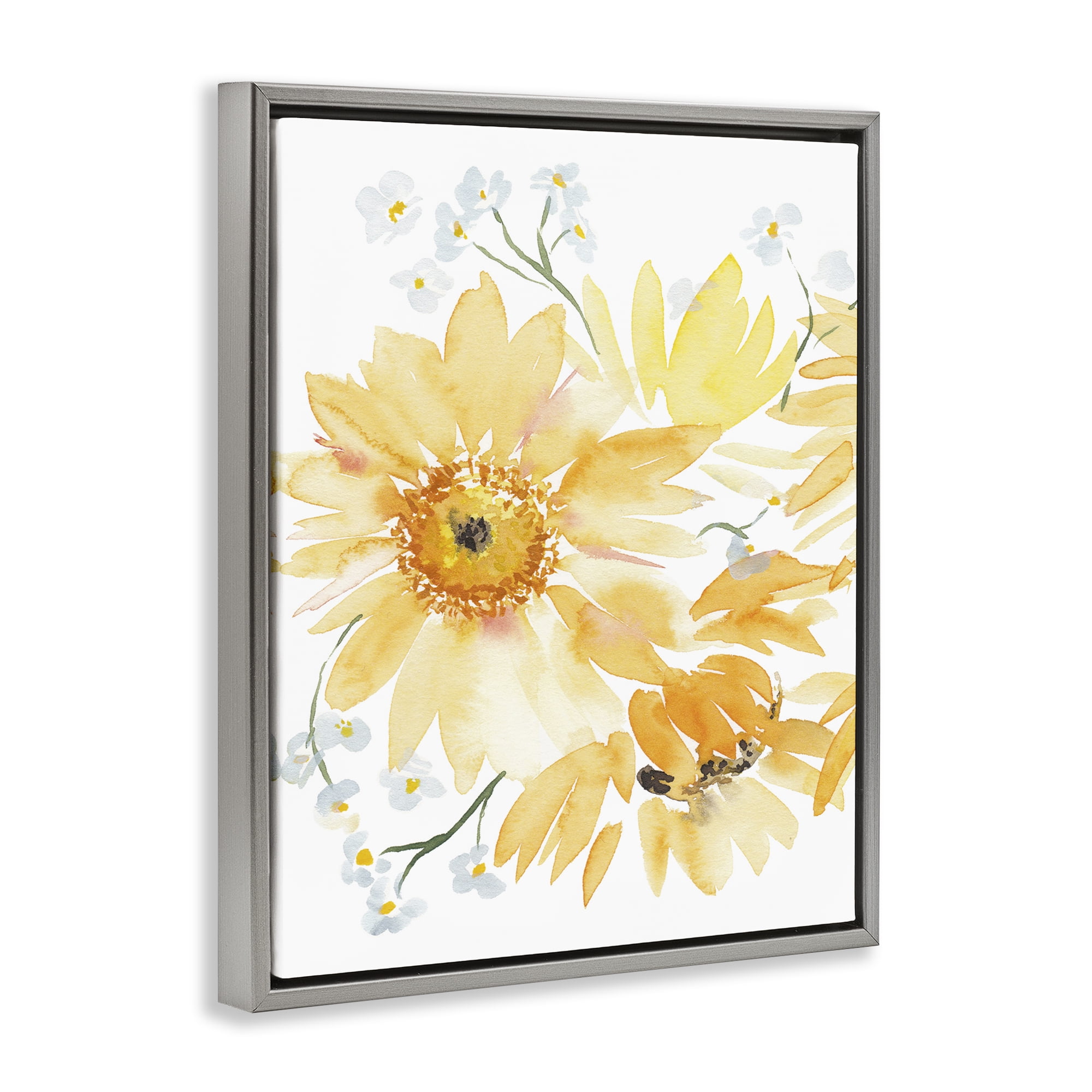 Stupell Industries Yellow Brushed Flowers Botanical & Floral Painting Gray Floater Framed Art Print Wall Art, 25 x 31