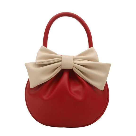 Elegant Small Top Handle Bag PU Small Handbag with Bows Decoration Evening Purse For Ladies Casual Travel Parties Event