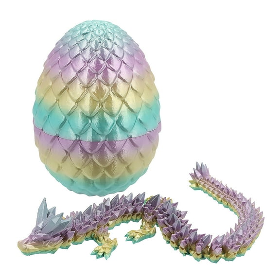 20" x 7 1/2" 3D-Printed Jumbo Articulated Dragon in Scaled Egg - 2 Pieces