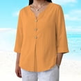 thumbnail image 6 of Women's Cotton Linen Tops Casual 3/4 Sleeve Button Down V Neck Blouses Lightweight Breathable Loose Fit Summer Vacation Shirts for Women Orange L, 6 of 9