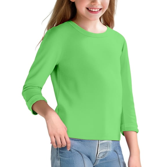 Ruyang Girls Lined Sweater Plain Crew Neck Soft Thin Pullover Tops Kids Fall Comfy Long Sleeve Sweater Clothes Lightweight