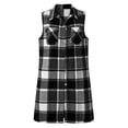thumbnail image 4 of Plaid Button Down Long Vest For Women, Lapel Collar Sleeveless Side Split Cardigan, Fall Casual Curved Hem Tops With Pockets, 4 of 7