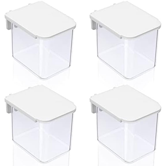 4 Pack Pegboard Accessories with Lid White Clear Peg Board Bins with Hooks Containers Plastic Pegboard Bins for Garage Craft Room Storage Kitchen, 3.9 x 3.2 x 3.2 Inch
