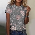 thumbnail image 2 of Jamicy Womens Summer Blouses Gift for Women Womens Dressy Tops Women's Fashion Casual Short Sleeve Flower Print Round Neck Pullover Top Blouse, 2 of 6