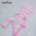 thumbnail image 2 of Conjunto De Cuatro Piezas De Moda Para Mujer Lencería Ropa Interior De Gasa Para Dormir Sujetador + Tanga + Cinturones De Liguero, 2 of 3