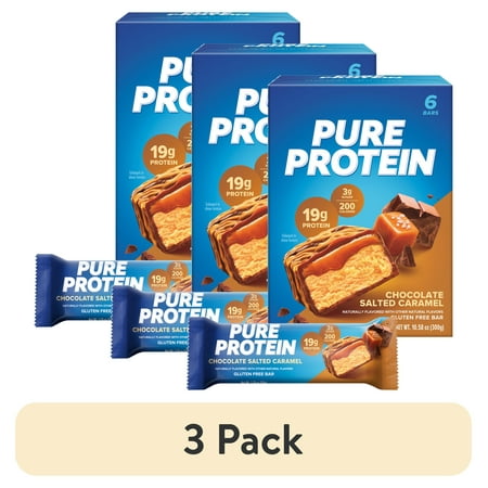 (3 pack) Pure Protein Bars, Chocolate Salted Caramel, 19g Protein, Gluten Free, 1.76 oz, 6 Ct