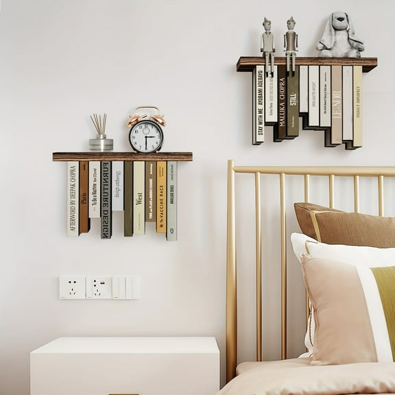 Wooden Floating Bookshelf Set Of 2, Space Saving Invisible Floating Bookshelves, Floating Shelves