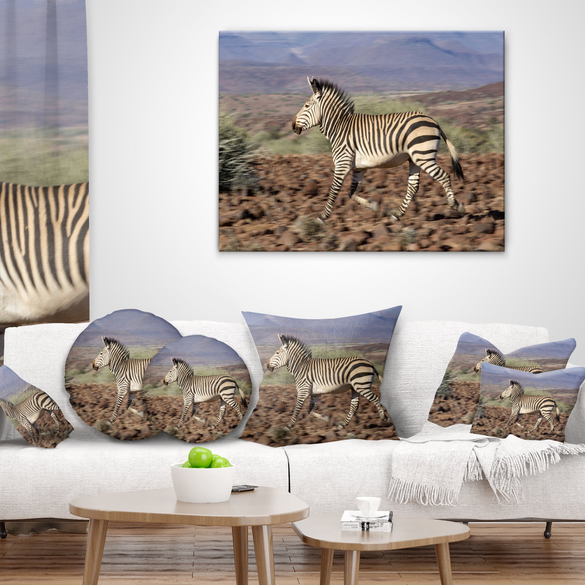 Designart Zebra in Damaraland - Landscape Photography Throw Pillow - 18x18