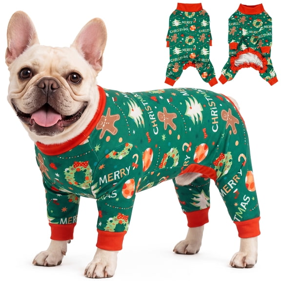 Kuoser Christmas Tree Pattern Dog Pajamas,Christmas Dog Soft Onesie for Small Medium Large Dogs, Green, M