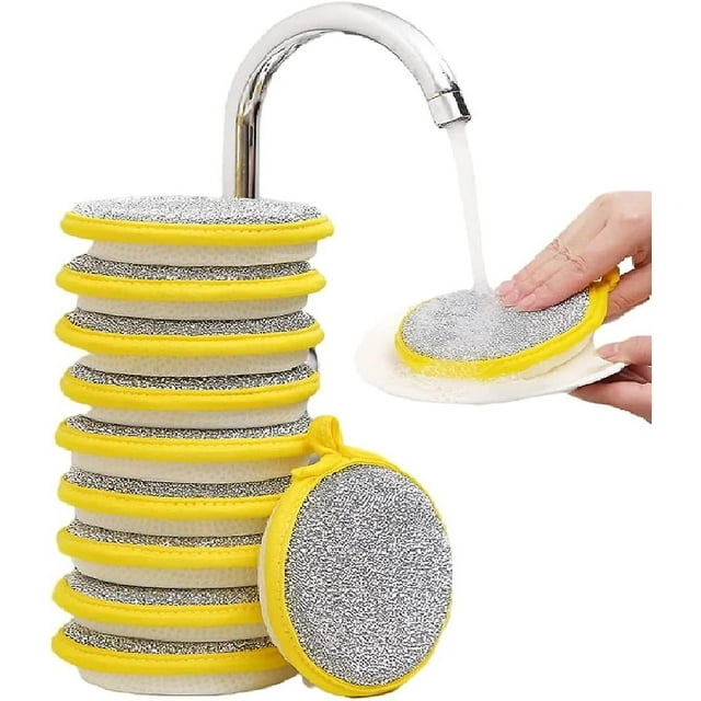 Esponja para lavar platos de doble cara duradera, almohadilla de esponja reutilizable, 10 piezas