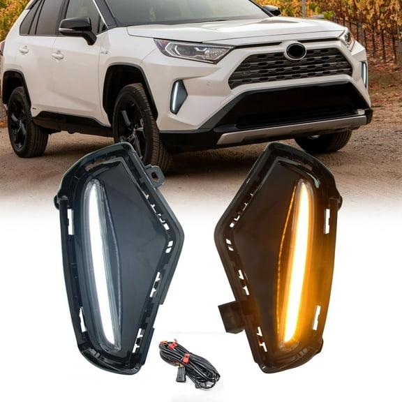 LED Fog Lights Kit for Toyota RAV4 2019-2025 w/LED DRL Daytime Running Lights Amber Turn Signal Fog Lamps,Wire Harness OEM#81210-47010,81220-47010