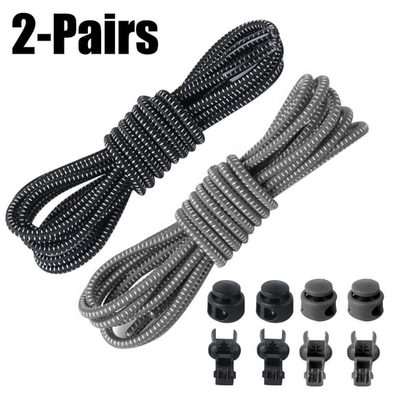 Coofit 2 Pairs 3.28ft Shoe Laces Elastic No Tie Round Shoelace Lock Shoelaces with Lace Lock and Cord Clip