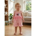 thumbnail image 4 of BemeyourBBs Toddler Baby Girls 4th of July Outfit Smocked Romper Patriot Independent Day Clothes Strap Tie-up Striped Jumpsuit USA Letters Embroidery Sleeveless Ruffled Overalls Shorts Playsuit, 4 of 9