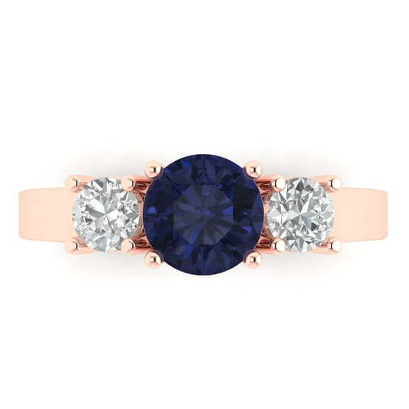 Three-Stone Engagement Ring for Women - 1.5ct Simulated Blue Sapphire in 18K Rose Gold Promise Ring