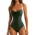 thumbnail image 2 of Women Slimming Tummy Control One Piece Swimsuits V Neck Crisscross Back Bathing Suit Green XL, 2 of 6