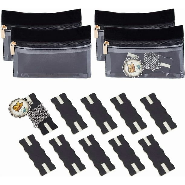 Organizador portátil de collares negro de 10 piezas, sin enredos, con 4 bolsas. Incluye organizador de joyas, tarjetero y estuche universal para guardar joyas.