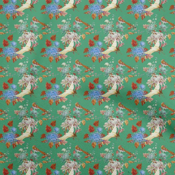 oneOone Cotton Flex Green Fabric Asian Japanese Floral Quilting Supplies Print Sewing Fabric By The Yard 40 Inch Wide