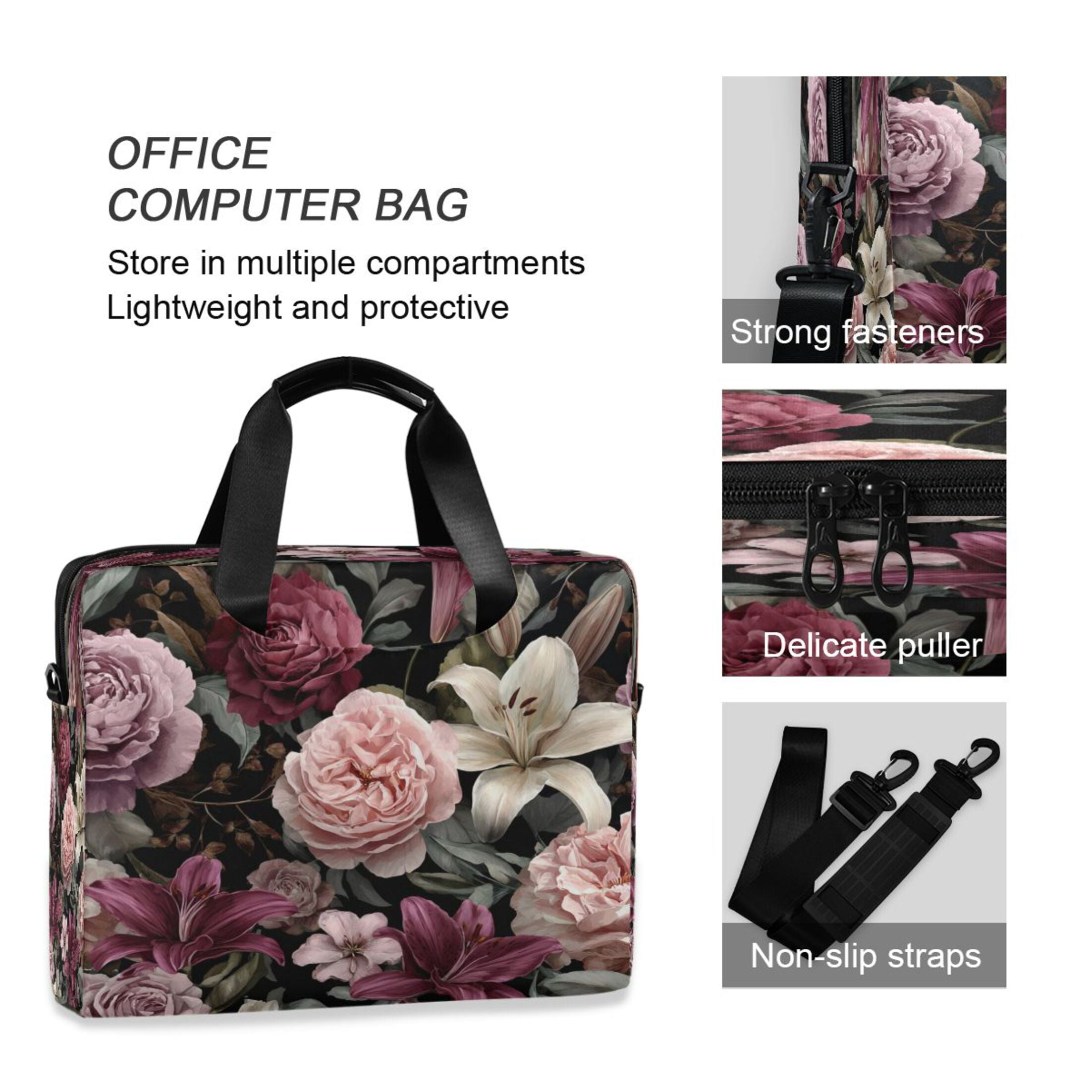 Laptop Bag Laptop Briefcase 15.7 x 3 x 11.8 Inches Laptop Bag Briefcases Laptop Storage Travel Laptop Bag Work Laptop Bag Dark Gray Flowers