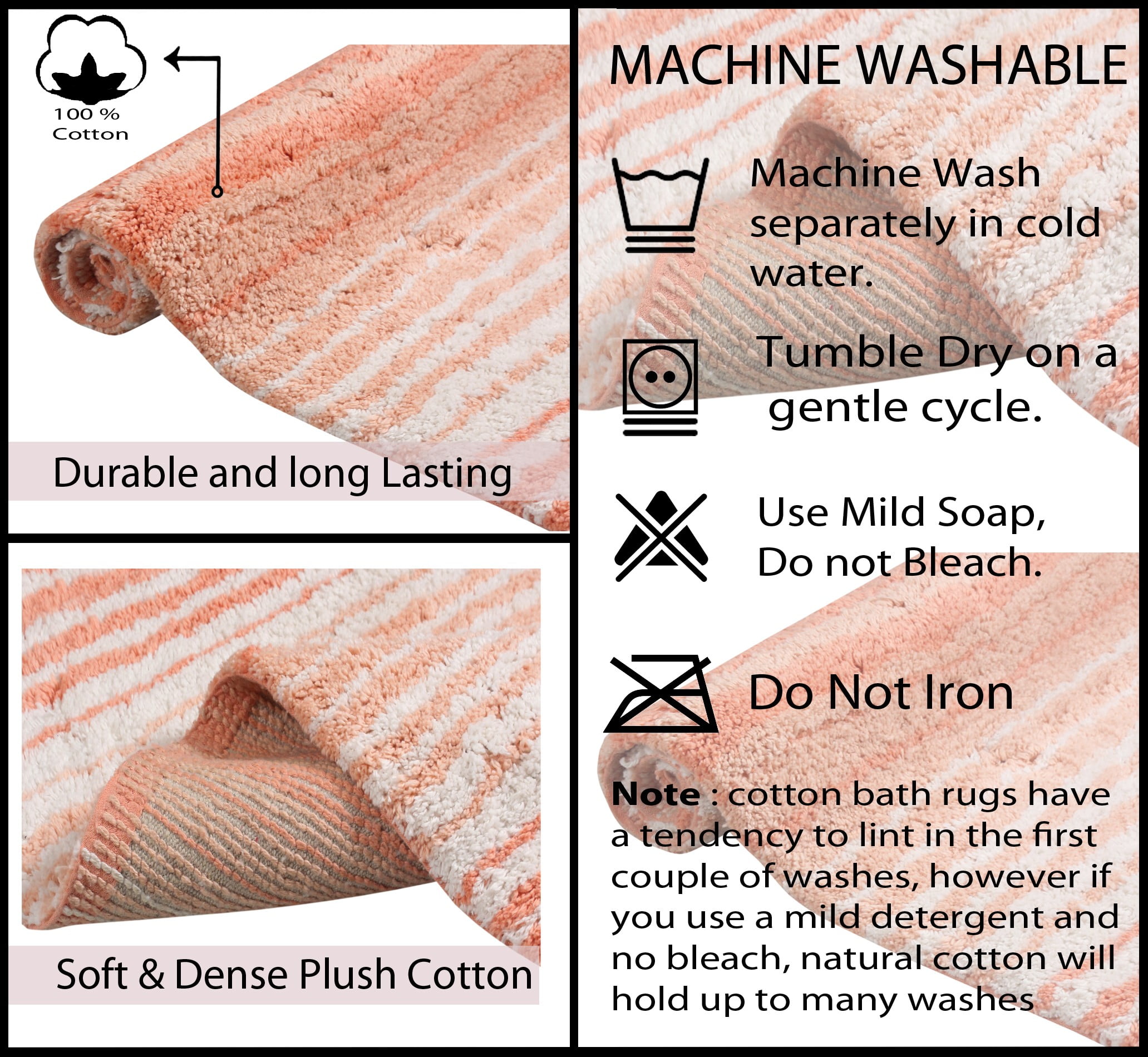 Home Weavers 100% Cotton Gradation Collection Bathroom Decore | Washable Rug | Bathroom Mat | Kitchen rug | Bathroom Rug Set | Bath Mat Set | Bath Floor Mat Non Slip, 21"x34", Coral