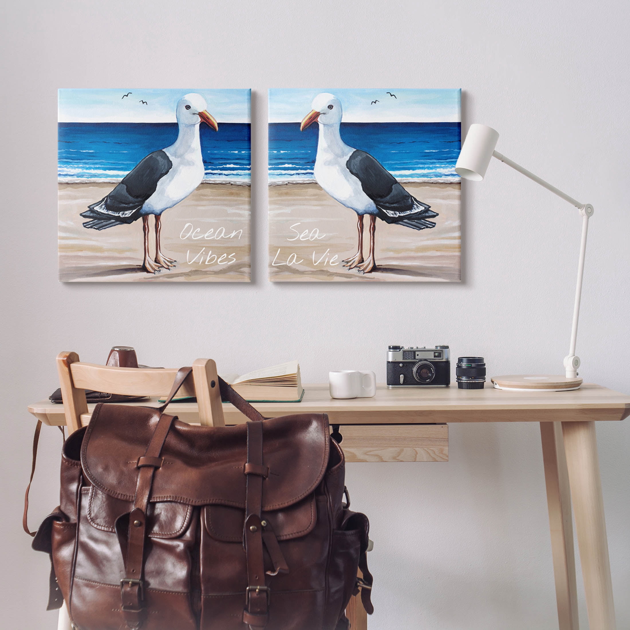 Stupell Industries Seagull Summer Beach Phrase Graphic Art Gallery Wrapped Canvas Print Wall Art, Set of 2, Design by Elizabeth Tyndall